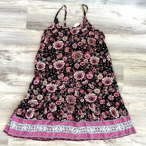 Qearal Black and Pink Floral Mini Dress Size M